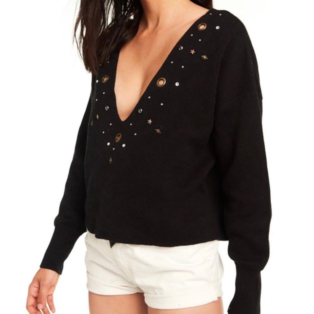 WILDFOX. Black Sweater, Stars, Stones & Grommets! - Picture 2 of 5